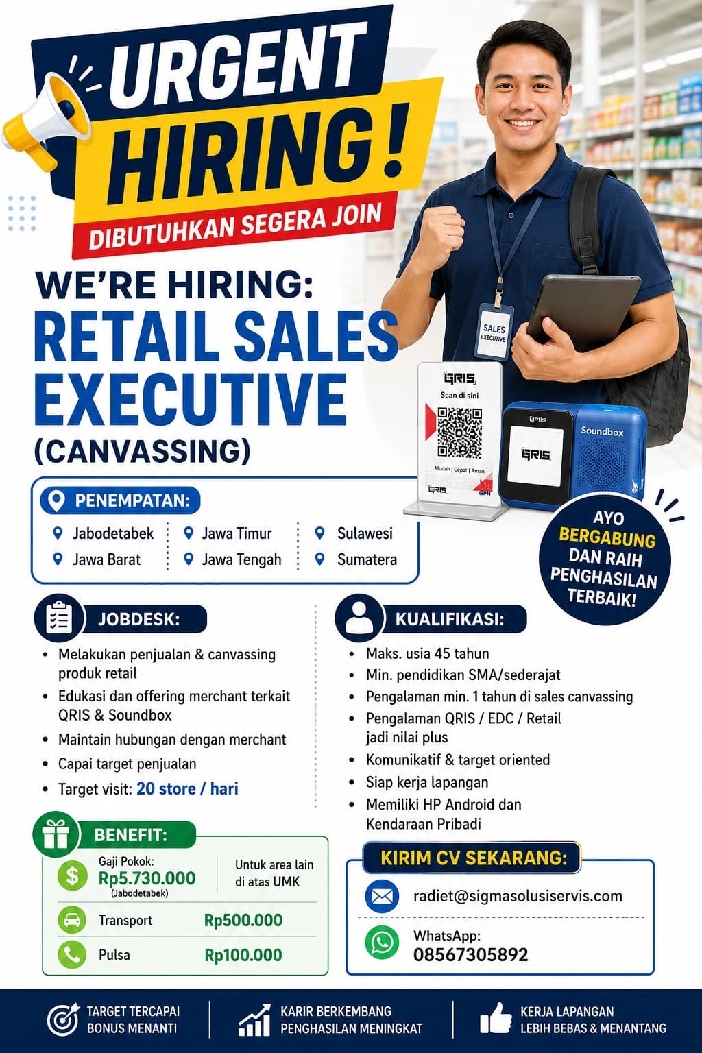Lowongan kerja Retail Sales Executive (Canvassing) - Sigma Solusi Servis